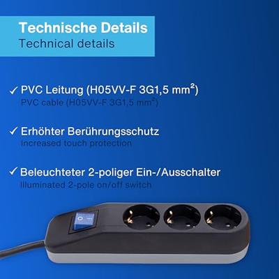 REV 0014340500 Stekkerdoos met schakelaar 3-voudig Zwart Randaarde stekker 1 stuk(s)