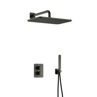 Hotbath Gal - GL106 - Inbouw Regendoucheset - Geborsteld Gunmetal PVD - Thermostatisch - Wandarm 35 cm - Hoofddouche 270x400 mm - Staafhanddouche - met GL106 - met 2-Weg Stop-Omstel - thumbnail