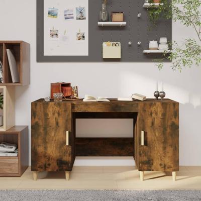 Bureau 140x50x75 cm bewerkt hout gerookt eikenkleurig