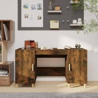 Bureau 140x50x75 cm bewerkt hout gerookt eikenkleurig - thumbnail