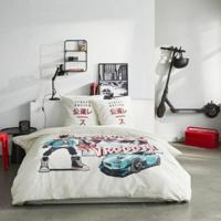 Completo letto - TODAY - JAVA - 2 persone - 240x220 cm - Cotone - Stampa Street racing - Bianco - thumbnail