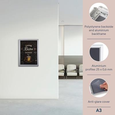 Europel clicklijst Economy, lijst 25 mm, ft A3, zilver Europel clicklijst Economy, lijst 25 mm, ft A3, zilver