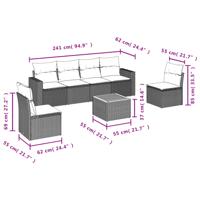 7-delige Loungeset met kussens poly rattan zwart - thumbnail
