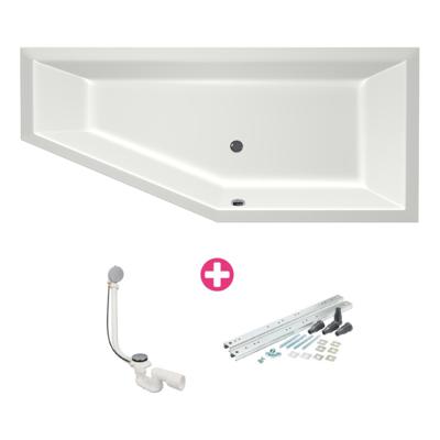 Ruimtebesparend bad Xenz Society compact | Rechts | 170x75 cm | Incl.Badafvoer | Met overloop | Acryl | Mat wit