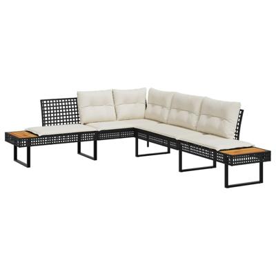 2-delige Loungeset met kussens poly rattan en glas zwart - thumbnail