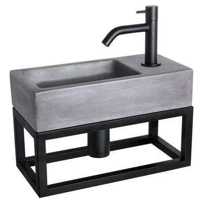 Differnz Differnz Ravo fonteinset beton donkergrijs - kraan gebogen - met handdoekrek mat zwart Differnz Differnz Ravo fonteinset beton donkergrijs - kraan gebogen - met handdoekrek mat zwart