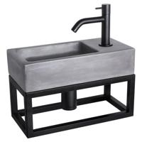 Differnz Differnz Ravo fonteinset beton donkergrijs - kraan gebogen - met handdoekrek mat zwart - thumbnail