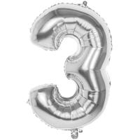 Folie ballon nummer '3' zilver 86cm - thumbnail