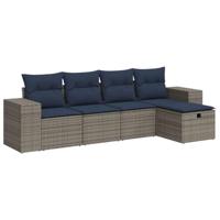 5-delige Loungeset met kussens poly rattan grijs - thumbnail