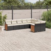9-delige Loungeset met kussens poly rattan zwart - thumbnail