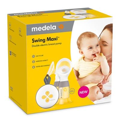 Oplaadbare elektrische dubbele borstkolf Swing Maxi MEDELA + 2 borstschilden wit/geel