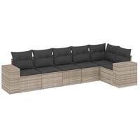 6-delige Loungeset met kussens poly rattan lichtgrijs - thumbnail