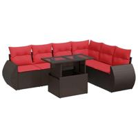 7-delige Loungeset met kussens poly rattan acacia bruin - thumbnail