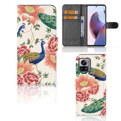 Telefoonhoesje | Met pasjeshouder | voor Motorola Edge 30 Ultra Pink Peacock Telefoonhoesje | Met pasjeshouder | voor Motorola Edge 30 Ultra Pink Peacock