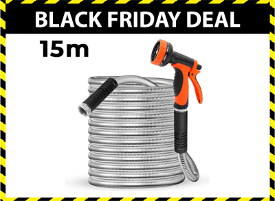 FlinQ RVS Flexibele Tuinslang - 15 meter - Waterslang met Sproeikop FlinQ RVS Flexibele Tuinslang - 15 meter - Waterslang met Sproeikop