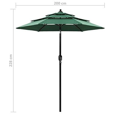 VidaXL Parasol 3-laags met aluminium paal 2 m groen