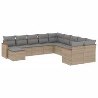 11-delige Loungeset met kussens poly rattan gemengd beige - thumbnail