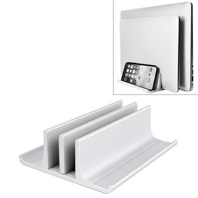Universele draagbare aluminiumlegering dubbele sleuf breedte verstelbare laptop verticale opslag stand base (zilver)