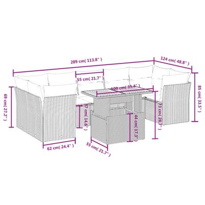 8-delige Loungeset met kussens poly rattan zwart - thumbnail