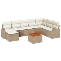 Tuinbankenset met kussen 9 pcs Beige poly rattan - thumbnail
