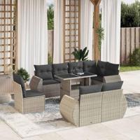 9-delige Loungeset met kussens poly rattan lichtgrijs - thumbnail