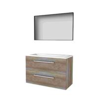 Basic-Line Framed 46 Badkamermeubelset - 100 x 46 cm - Met Grepen - 2 Lades - Acryl Wastafel - 1 Kraangat - Spiegel met Zwart Aluminium Frame - Scotch Oak - thumbnail