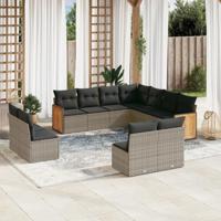 11-delige Loungeset met kussens poly rattan grijs - thumbnail