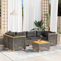 7-delige Loungeset met kussens poly rattan grijs - thumbnail