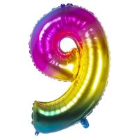 Folieballon Regenboog Cijfer 9 (86cm) - thumbnail