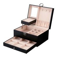 Multifunctionele opbergdoos lederen sieraden doos Multi-Layer grote-capaciteit sieraden organisator (zwart) - thumbnail