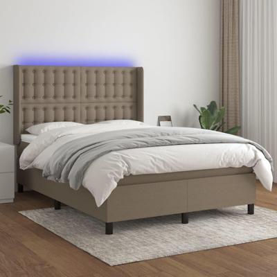 Boxspring met matras en LED stof taupe 140x190 cm