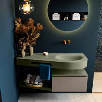 MONDIAZ RIVA 120cm badmeubel onderkast / planchet kleur Smoke met 1 lade. Wastafel DULCET rechts 0 kraangaten kleur Army. - thumbnail