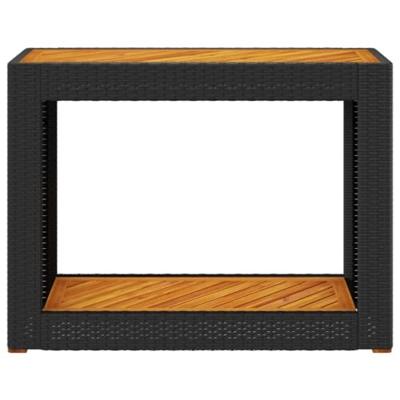 Tuinbijzettafel met houten blad 100x40x75 cm poly rattan zwart