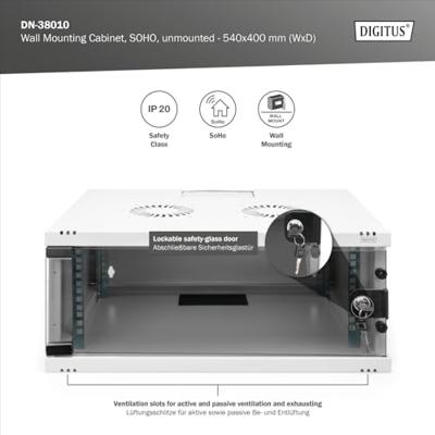 Digitus DN-38010 rack 4U Wandrek Grijs Digitus DN-38010 rack 4U Wandrek Grijs