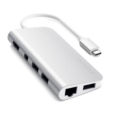 SATECHI Type-C Multimedia Adapter Met 4K HDMI, Mini Dp, USB-C PD, Gigabit Ethernet, USB 3.0, Micro/SD Kaartsleuven - Voor M2/ M1 Macbook Pro/Air (Zilver)
