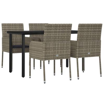 5-delige Tuinset met kussens poly rattan zwart en grijs