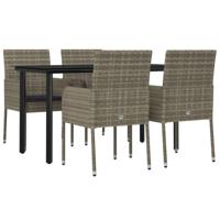 5-delige Tuinset met kussens poly rattan zwart en grijs - thumbnail