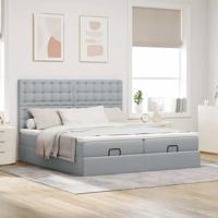 Ottoman bed met matrassen en LED's 180x200cm stof lichtgrijs - thumbnail