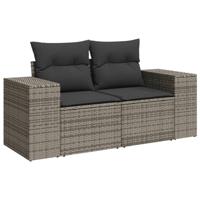 10-delige Loungeset met kussens poly rattan grijs - thumbnail