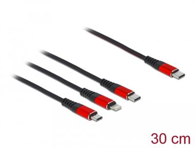 Delock USB-laadkabel USB 2.0 USB-C stekker, USB-C stekker, USB-micro-B stekker, Apple Lightning stekker 0.30 m Zwart, Rood 86710