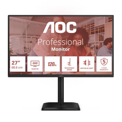 AOC Q27E4CV 27 inch QHD-monitor, 120 Hz, IPS, MPRT 4 ms, adaptieve synchronisatie, HDR-modus, luidsprekerinstelling, luidspreker (2560 x 1440, HDMI 1x 2.0, DP 1x 1.4, USB-hub) zwart AOC Q27E4CV 27 inch QHD-monitor, 120 Hz, IPS, MPRT 4 ms, adaptieve synchronisatie, HDR-modus, luidsprekerinstelling, luidspreker (2560 x 1440, HDMI 1x 2.0, DP 1x 1.4, USB-hub) zwart