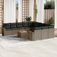 12-delige Loungeset met kussens poly rattan grijs - thumbnail