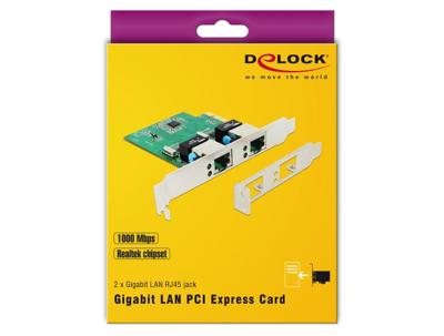 Delock 89999 PCI Express x1-kaart 2 x RJ45 Gigabit LAN RTL8111