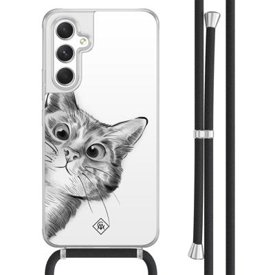 Samsung Galaxy A54 hoesje met koord - Peekaboo kat