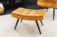 Moderne kruk SCANDINAVIA mosterdgeel fluweel zwarte metalen poten voetenbank - 44025 - thumbnail