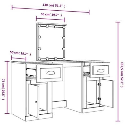 Kaptafel met LED-verlichting 130x50x132,5 cm sonoma eikenkleur