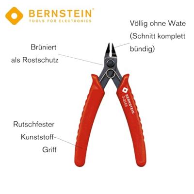 Bernstein Tools for Electronics Bernstein Werkzeugfabrik 3-0645 Elektronica en fijnmechanica Strip-zijsnijtang Zonder facet 130 mm