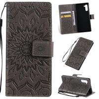 Gedrukt afdrukken zonnebloem patroon horizontale Flip PU lederen case voor Galaxy Note 10 met houder & kaartsleuven & portemonnee & Lanyard (grijs) - thumbnail