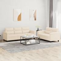 2-delige Loungeset met kussens microvezelstof beige - thumbnail