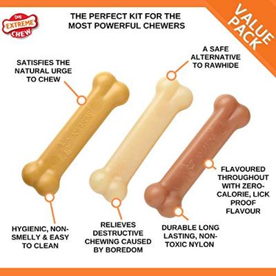 Kauwspeelgoed voor honden Nylabone Extreme Chew Value Pack Bacon Pindakaas Maat S Kip Nylon (3 pcs)